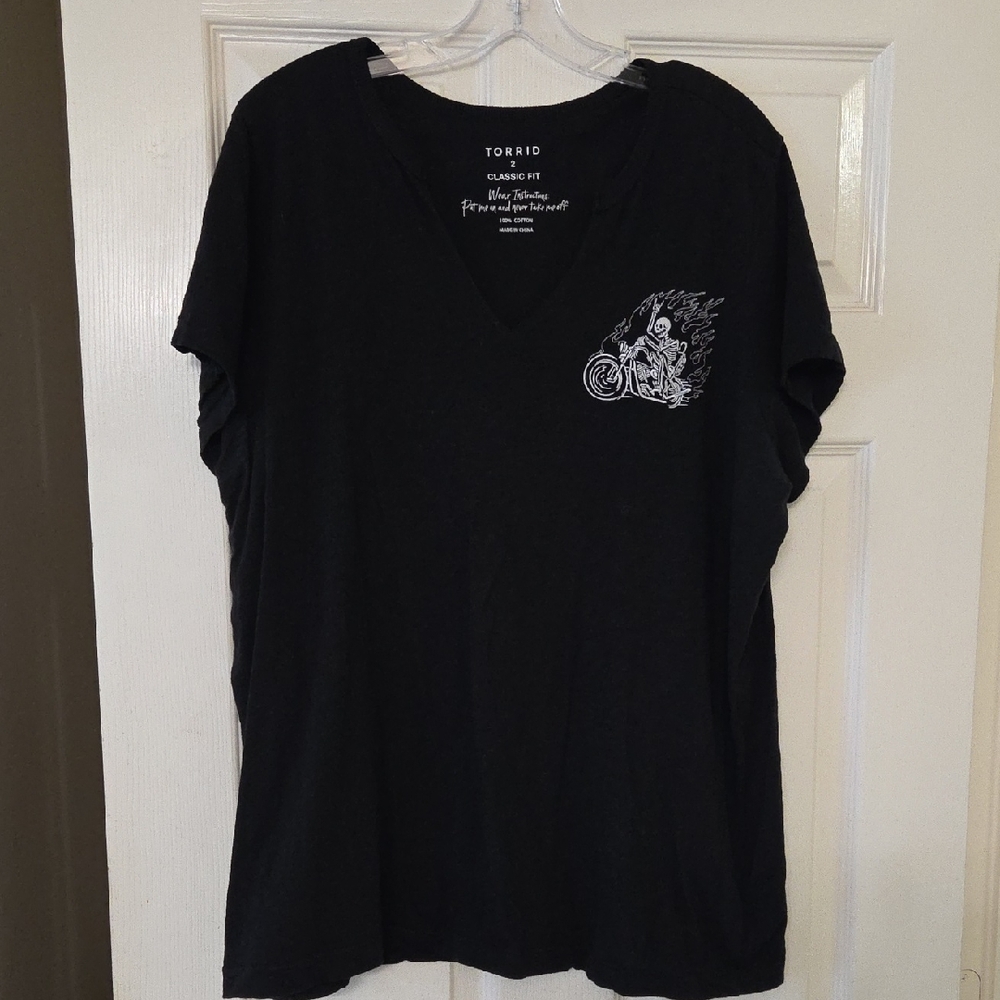 Torrid Black V-Neck Tee with Graphic Detail